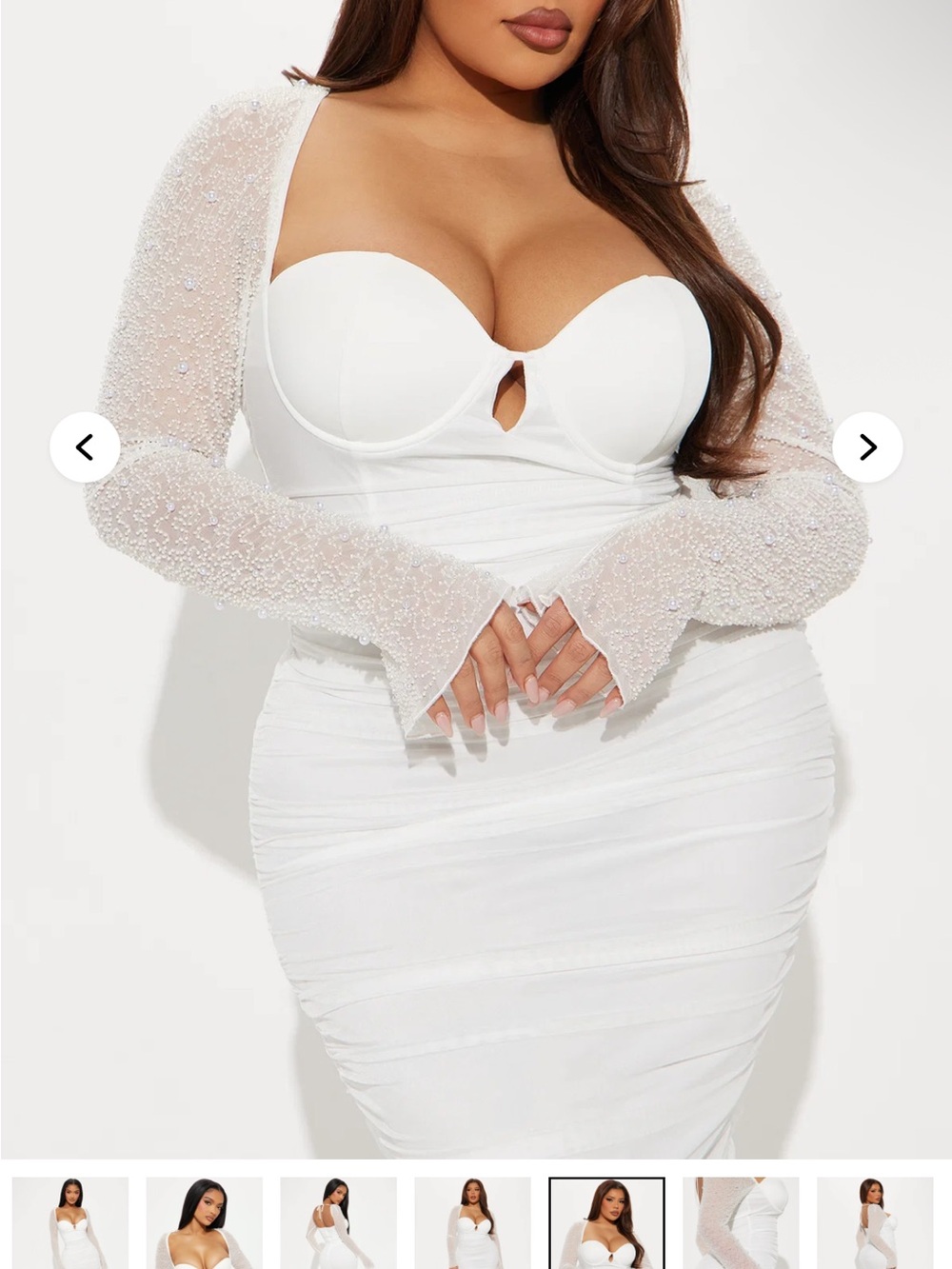 White Pearl Embellished Long-Sleeve Bodycon Dress / Bridal